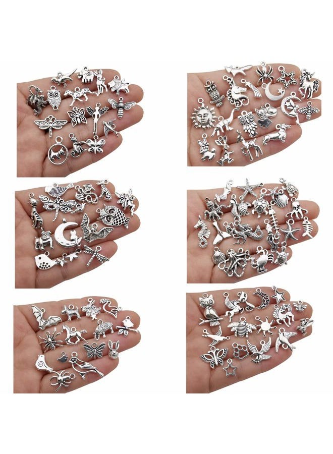 Youdiyla 200 Mixed Charms Collection, Antique Silver Tone, Charms Metal Pendant Craft Supplies Findings for Crafting Necklace Bracelet Jewelry Making HM332 - Image 2