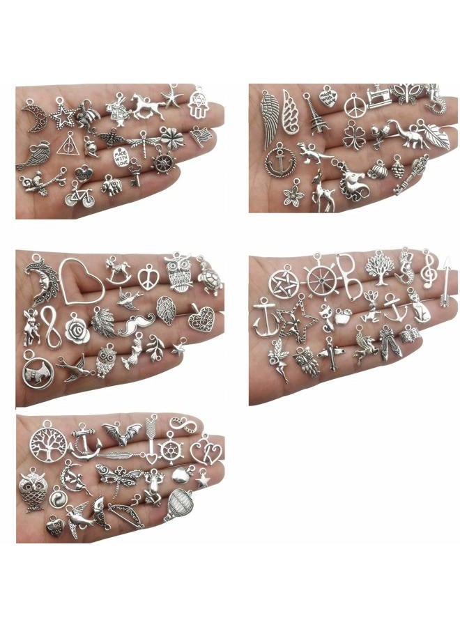 Youdiyla 200 Mixed Charms Collection, Antique Silver Tone, Charms Metal Pendant Craft Supplies Findings for Crafting Necklace Bracelet Jewelry Making HM332 - Image 3