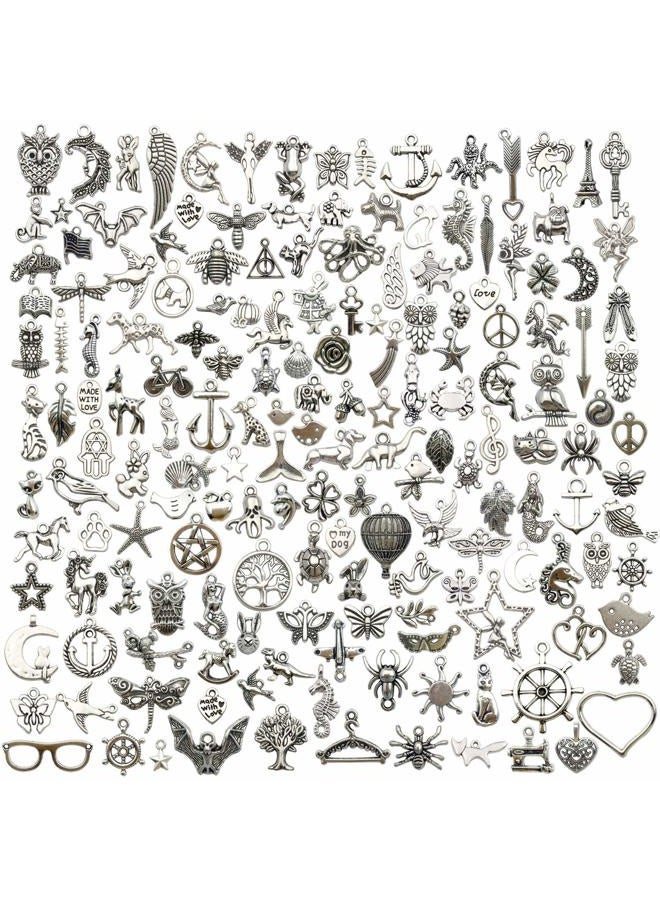 Youdiyla 200 Mixed Charms Collection, Antique Silver Tone, Charms Metal Pendant Craft Supplies Findings for Crafting Necklace Bracelet Jewelry Making HM332 - Image 1