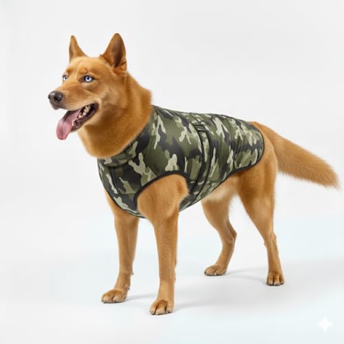 BUSZBO Dog Winter Jacket for Large Size Dogs | Camouflage Design, Waterproof & Windproof Polyester Coat with Fleece, Adjustable Velcro Closure, Warm Vest for Cold Weather (18 Inch) - Image 1