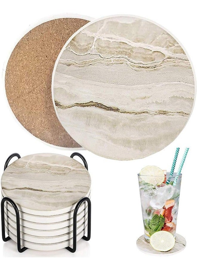 LENND Drink Coasters with Holder, Absorbent Coaster Sets of 6, Marble Style Ceramic Drink Coaster for Tabletop Protection,Suitable for Kinds of Cups, Wooden Table  - Image 1