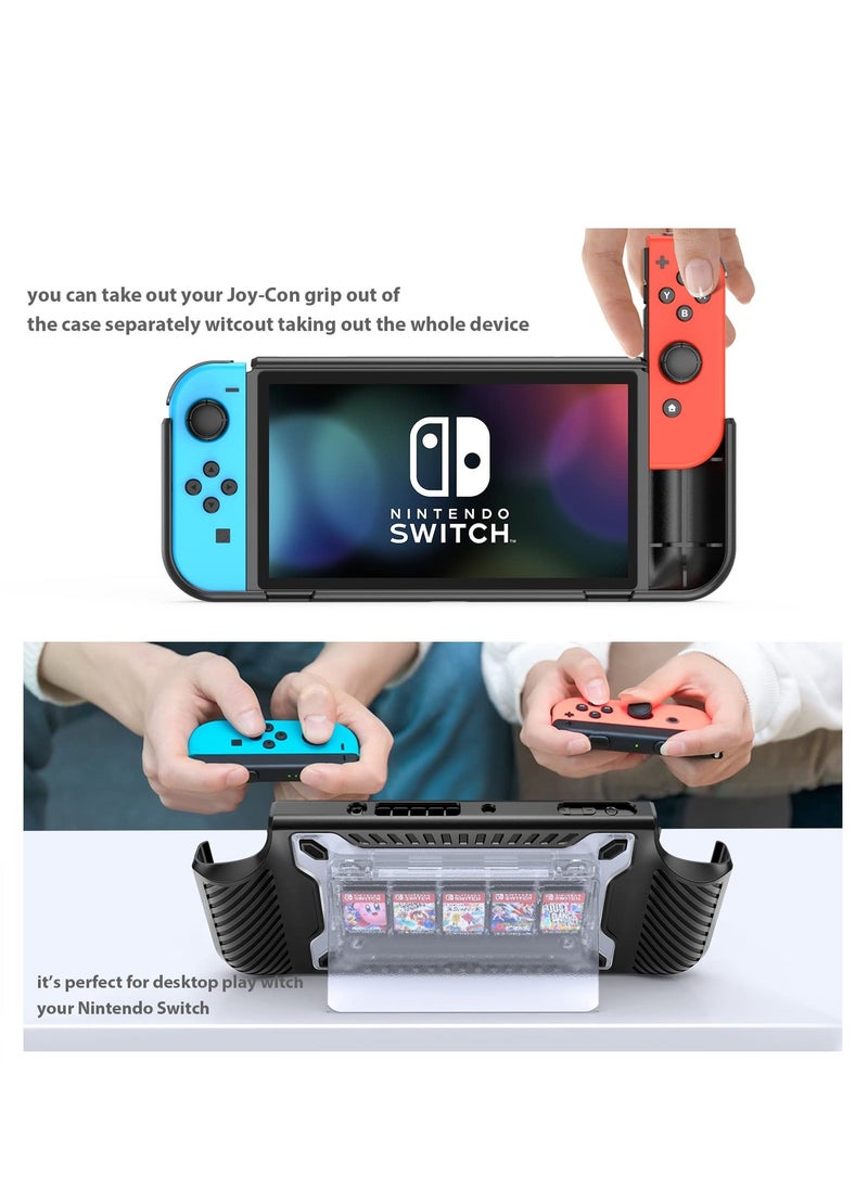 Generic Case for Nintendo Switch OLED 2021 2 in 1 Heavy Duty TPU and PC Anti Drop with Magnetic Removable Stand Game Card Case Protective Cover (Black)  - Image 2