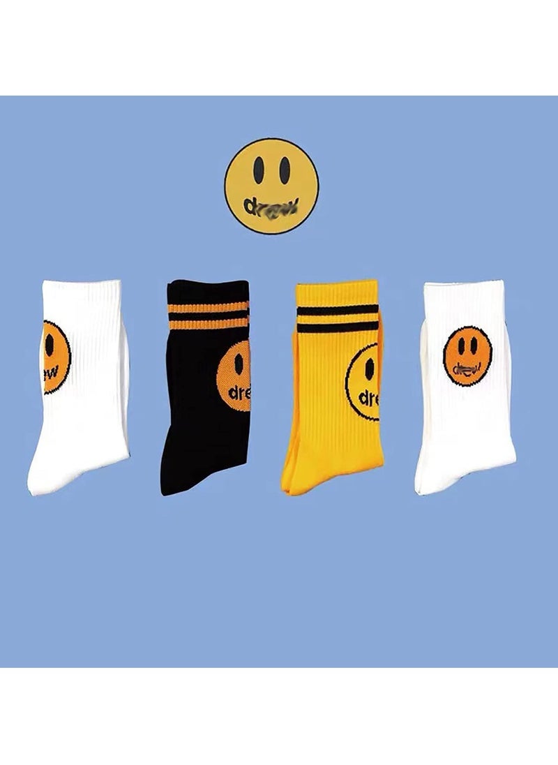 Excefore - Unisex Cotton Socks, Cotton Work Casual Crew Socks for Men and Women, Fashion Funny House Socks, Assorted Mid-calf Comfort Crew Socks (Smiling Face, 4 Pair) - Image 1