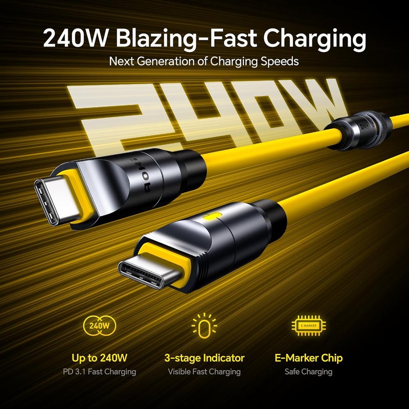 Aohi 240W 8 in 1 USB C Cable & Lightning Cable Set, The Future PD3.1 Type C Fast Charging Cable and MFi Certified Lightning Cable Set for iPhone MacBook iPad Galaxy (Amber) - Image 3