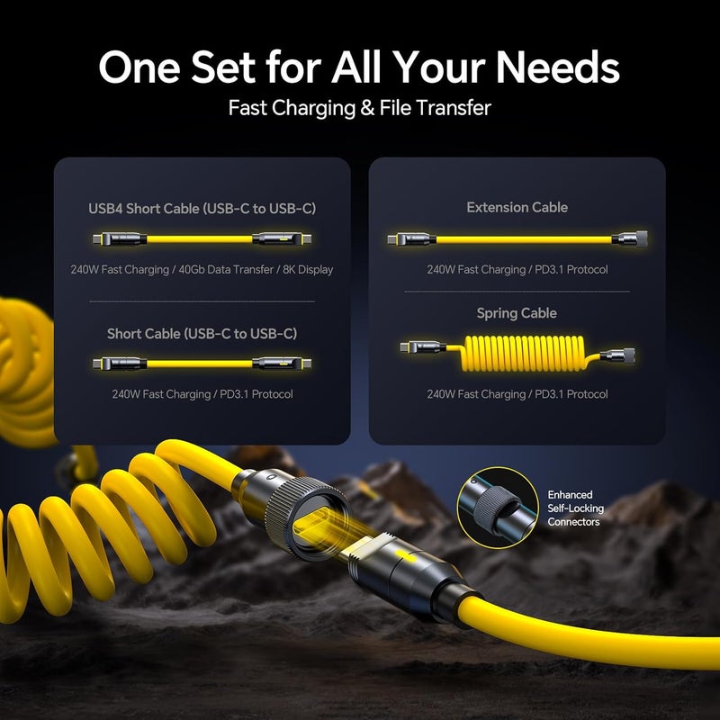 Aohi 240W 8 in 1 USB C Cable & Lightning Cable Set, The Future PD3.1 Type C Fast Charging Cable and MFi Certified Lightning Cable Set for iPhone MacBook iPad Galaxy (Amber) - Image 5