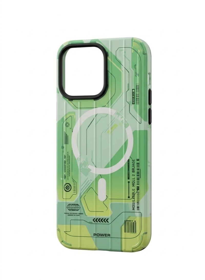 جريس لهاتف آيفون 15 برو ماكس - ذا كرييتف تك: "جراب يونغكيت الإبداعي الرائع ذو التصميم الهندسي الأخضر بتقنية ماج سيف - Image 1