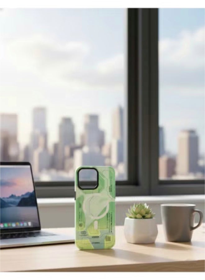 جريس لهاتف آيفون 15 برو ماكس - ذا كرييتف تك: "جراب يونغكيت الإبداعي الرائع ذو التصميم الهندسي الأخضر بتقنية ماج سيف - Image 5