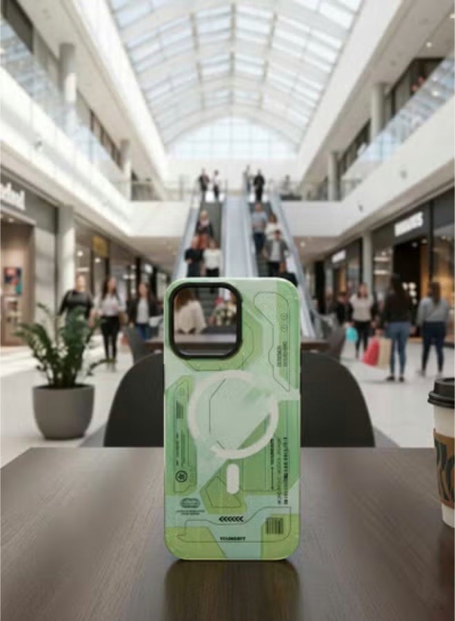 جريس لهاتف آيفون 15 برو ماكس - ذا كرييتف تك: "جراب يونغكيت الإبداعي الرائع ذو التصميم الهندسي الأخضر بتقنية ماج سيف - Image 2