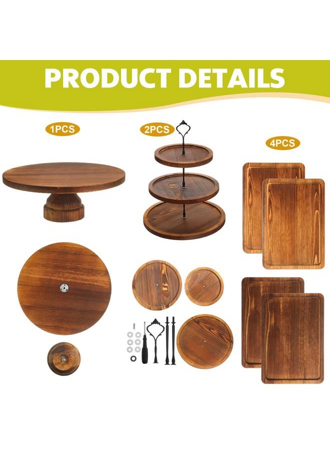 RattanView طقم عرض حلويات خشبي مكون من 7 قطع مع حاملات كعك ثلاثية الطبقات - Image 3