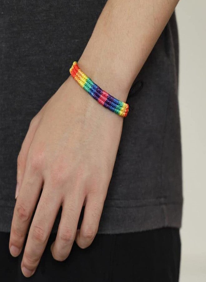 سكاي فن أساور قوس قزح من سكاي فن، أساور فخر مجتمع الميم، مصنوعة يدويًا، أساور صداقة وفخر مجتمع الميم للنساء والرجال، أساور معصم مضفرة قابلة للتعديل، عبوة من قطعتين، لون أسود - Image 2