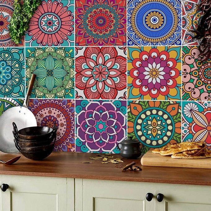 MOROCCAN TILE STICKERS FOR KITCHEN AND BATHROOM 18PCS 15CM6 MANDALA SELFADHESIVE TRANSFERS FOR TABLE STAIR VINYL WALL MOSAIC DECALS IN MEXICAN SPANISH STYLE