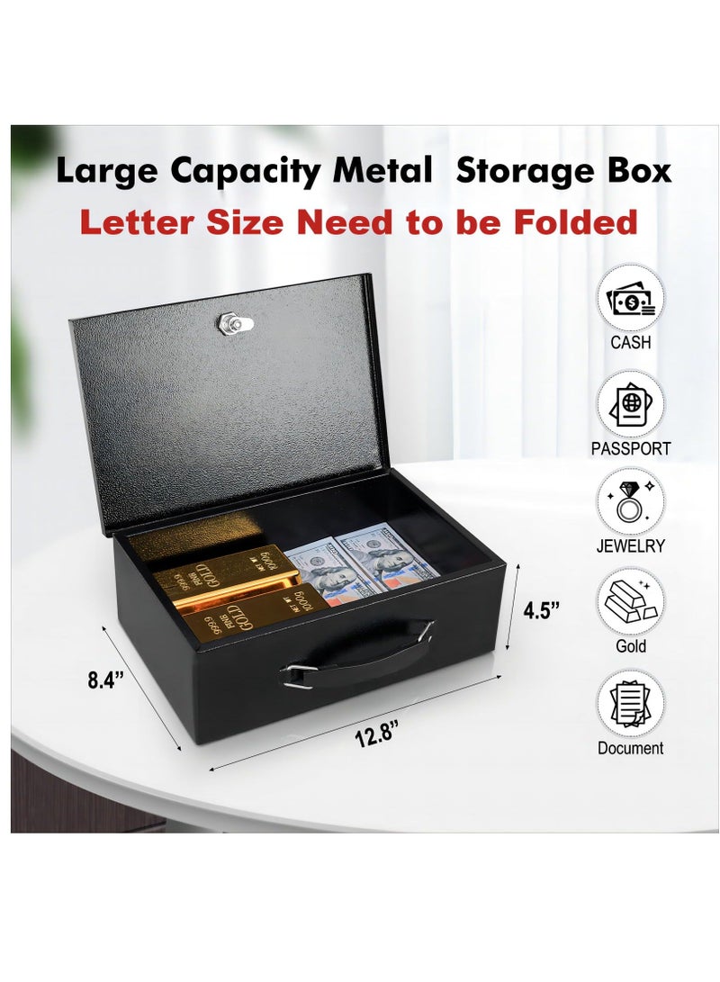 Fireproof Document Box with Key Lock, Safe Storage Box for Valuables, Fire Resistance Security Chest, Fireproof Box for Documents, Passport, Cash, Tablet, Exterior 12.8'' x 8.4'' x 4.5'' Black - Image 2