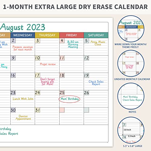 Shoparr Large Dry Erase Calendar for Wall - Undated Dry Erase Calendar, Erasable Laminated Calendars for Wall with 8 Round Stickers, 40" x 28", Monthly Calendars for Office, Home, Classroom - Colorful - Image 3