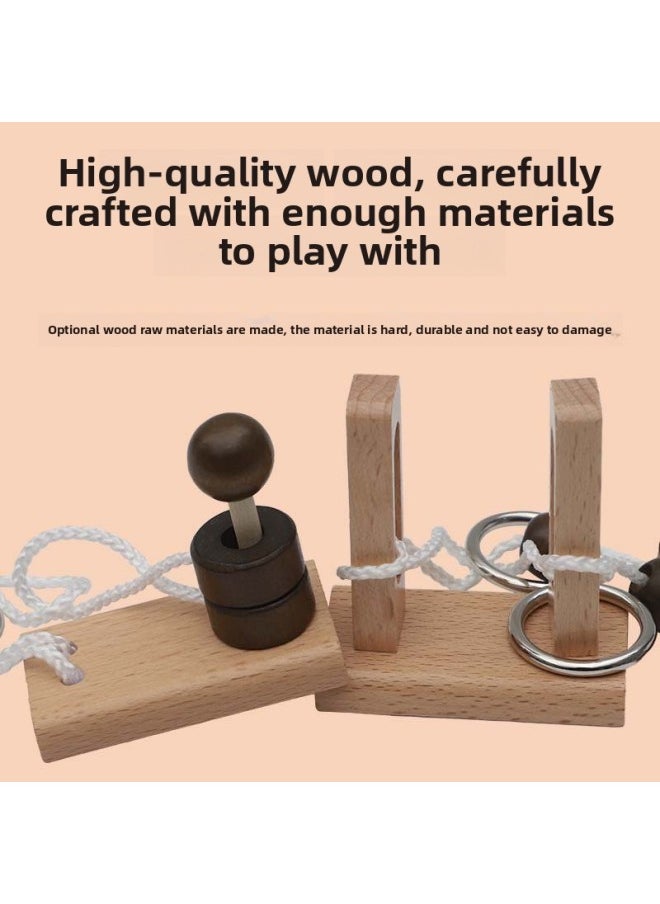 Generic - Wooden Topology Unleash Rope Toy Column Unleash Rope Series Unleash Unlock Toy Fun Kongming Lock Luban Lock-Color:Single Column Decoding Rope - Image 1
