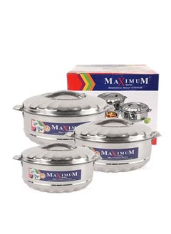 Maximum set of 3-piece stainless steel food containers1000ml 1500ml 2500ml  - Image 1