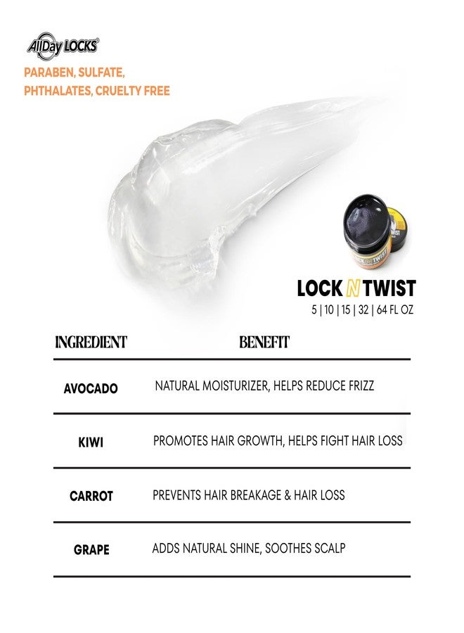 اوّل داي لوكس جل تثبيت قوي للغاية من AllDay Locks Lock N Twist - تحكم فائق في تصفيف الشعر، مناسب للشعر المجعد، والضفائر الصغيرة، واللفائف، وإعادة اللف، يوفر تحكمًا مثاليًا في حواف الشعر، جل قوي للشعر للنساء والرجال - عبوة 32 أونصة - Image 4