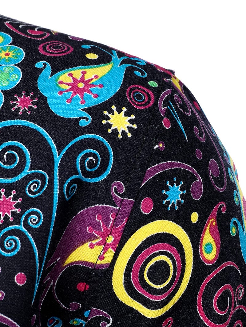 PARKLEES Men's Stylish 70s Paisley Pattern Printed Linen Long Sleeve Button up Shirt Multicolor Large - Image 5