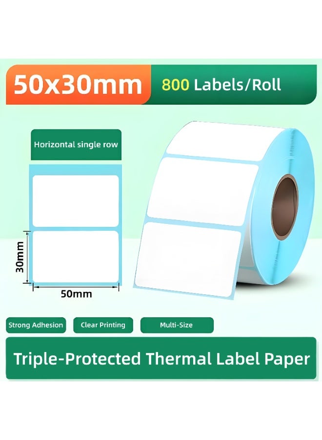 Thermal Labels, 50x30mm (2"x1.18"), Thermal Sticker Label, Waterproof, Multi-Purpose Label Tape, 800 Labels/Roll, White - Image 1