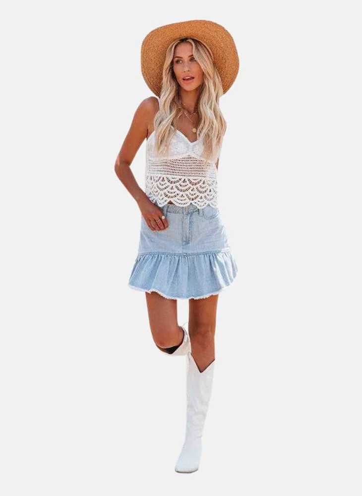YUNIQEE Blue Mid Rise Plain Mini Skirt
