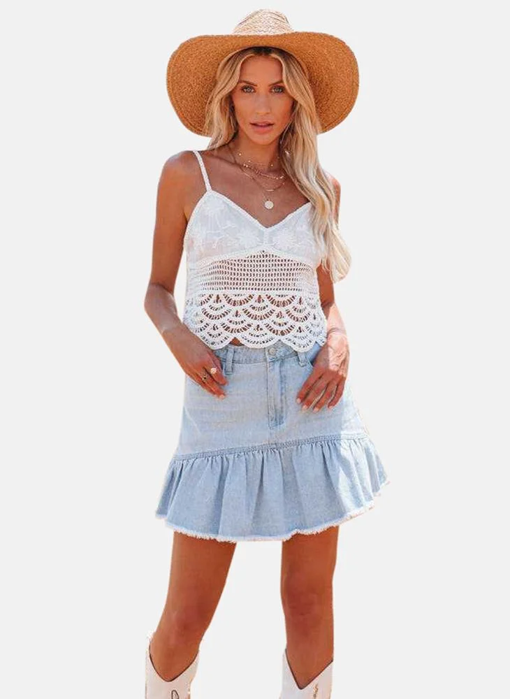 YUNIQEE Blue Mid Rise Plain Mini Skirt