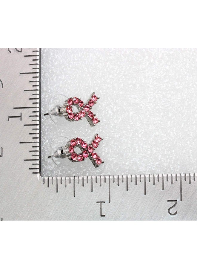 Faship Gorgeous Pink Rhinestone Crystal Breast Cancer Ribbon Earrings - Pink/Silver-Tone - Image 5
