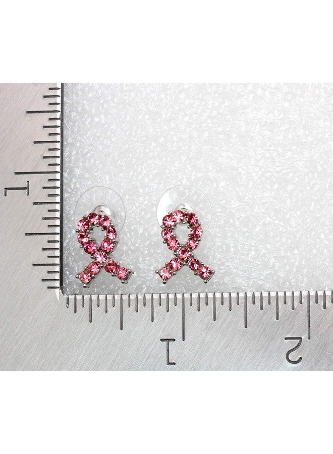 Faship Gorgeous Pink Rhinestone Crystal Breast Cancer Ribbon Earrings - Pink/Silver-Tone - Image 4