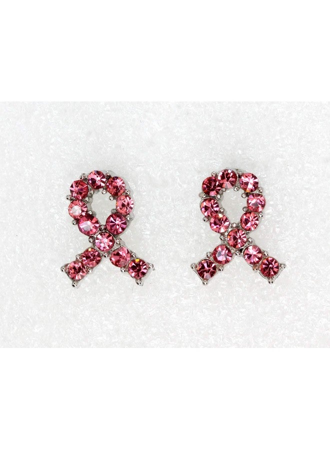 Faship Gorgeous Pink Rhinestone Crystal Breast Cancer Ribbon Earrings - Pink/Silver-Tone - Image 3