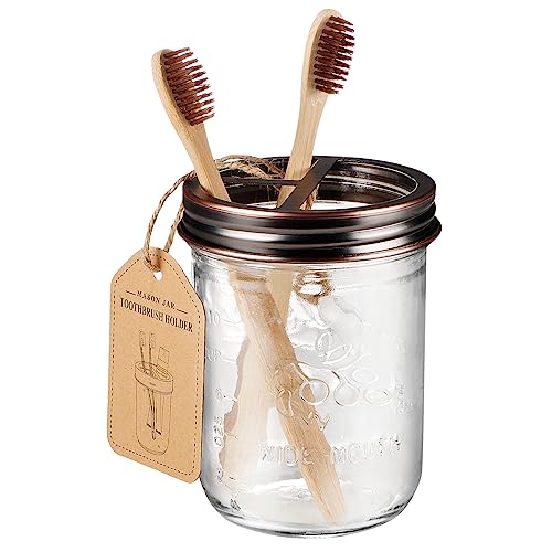 Amolliar Mason Jar Bathroom Accessories Set 4 Pcs -Lotion Soap Dispenser & 2 Qtip Holders & Toothbrush Holder - Rustic Farmhouse Decor, Bathroom Home Decor, Perfect Decorating Idea (Oil Rubbed Bronze) - Image 4