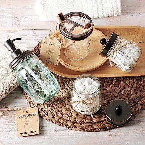 Amolliar Mason Jar Bathroom Accessories Set 4 Pcs -Lotion Soap Dispenser & 2 Qtip Holders & Toothbrush Holder - Rustic Farmhouse Decor, Bathroom Home Decor, Perfect Decorating Idea (Oil Rubbed Bronze) - Image 5