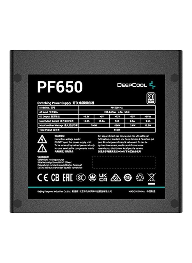 DEEPCOOL مزود الطاقة القياسي Deepcool PF650D 80 Plus، 650 واط، مقاس مروحة 120 مم، محمل هايبرو، معامل معامل القدرة النشط + أنبوب مزدوج للأمام، مكثف تايواني، حماية OPP/OVP/SCP، أسود  - Image 4