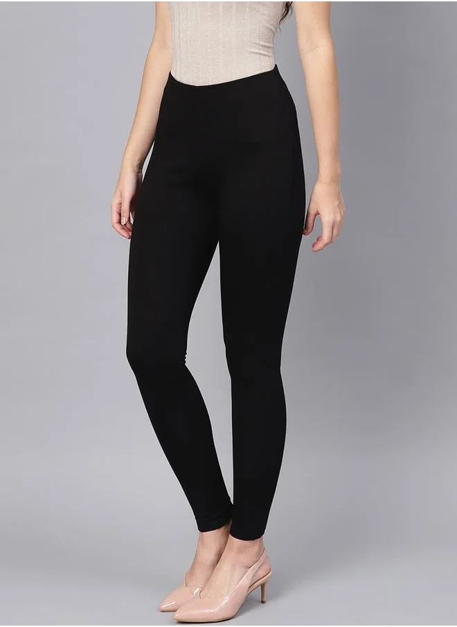 SASSAFRAS Solid Slim Fit High Waist Jeggings