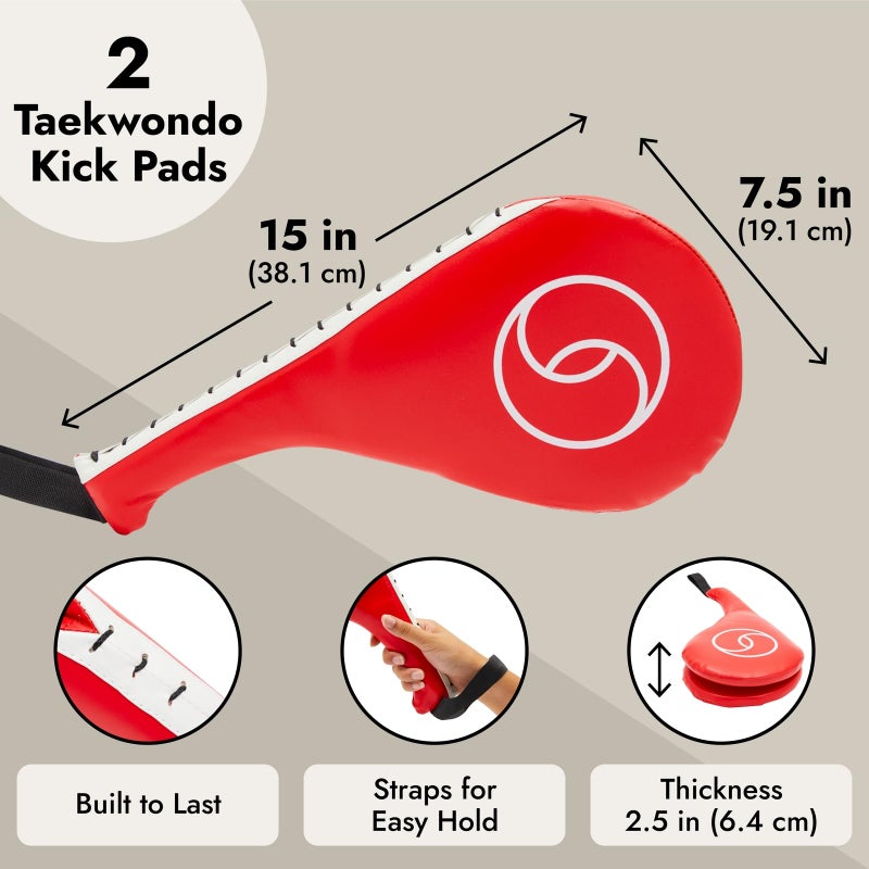 Juvale Taekwondo Kick Pads, Martial Arts Training Equipment, Kickboxing Striking Target Pads, TKD Sparring Gear (Red, 15 x 2.5 x 7.5 Inch) - 2 Pack - Image 5
