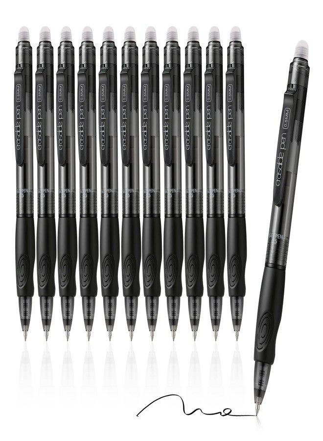 EUSOAR Erasable Pens Black, 12 Pack Eraser Pen Fine Point (0.5mm) Smooth Writing, Retractable Gel Ink Pens Make Mistakes Disappear for Note Taking Planner Sketching Crossword Puzzles - Image 1