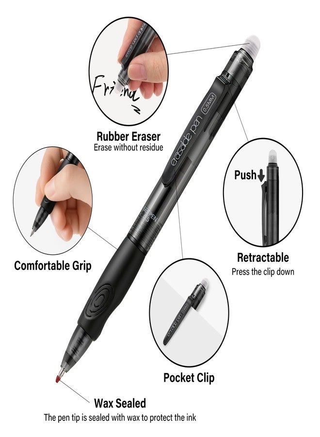 EUSOAR Erasable Pens Black, 12 Pack Eraser Pen Fine Point (0.5mm) Smooth Writing, Retractable Gel Ink Pens Make Mistakes Disappear for Note Taking Planner Sketching Crossword Puzzles - Image 5