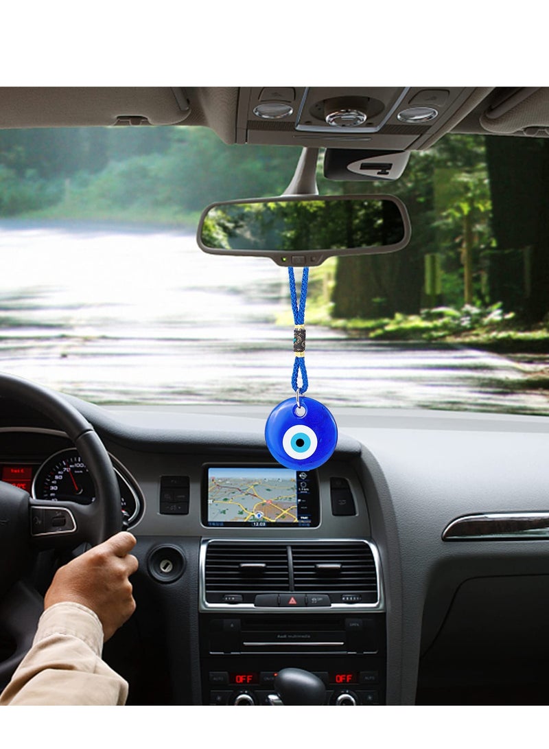 تعليق زجاجي عين الشر تعويذة سيارة زخرفة تركية يونانية تميمة عين الشر زينة السيارة لجلب الحظ السعيد الحماية هدايا زفاف حفلات الأزرق 4 قطع - Image 3