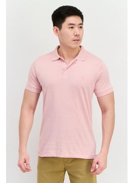 Men Regular Fit Short Sleeves Brand Logo Polo Shirt, Pink