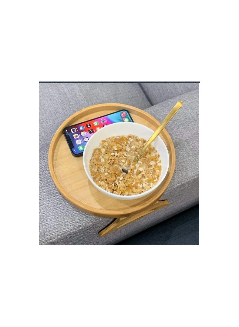 Sofa Tray Table Sofa Armrest Clip-On Tray Natural Bamboo Sofa Tray Practical TV Snack Tray for Remote Control Coffee Snacks