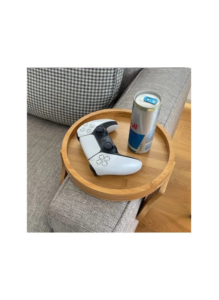 Sofa Tray Table Sofa Armrest Clip-On Tray Natural Bamboo Sofa Tray Practical TV Snack Tray for Remote Control Coffee Snacks