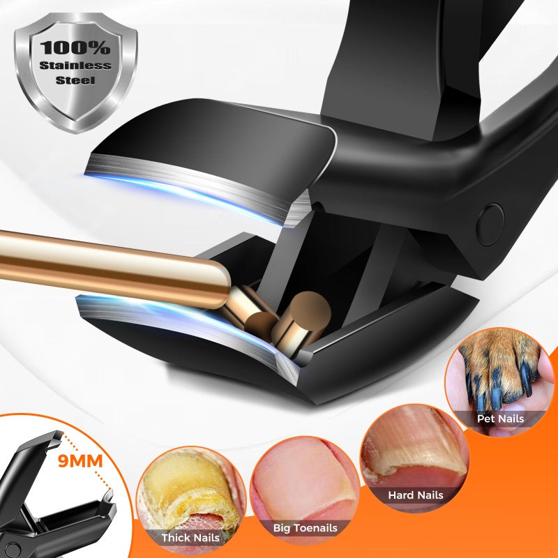 DRMODE Toenail Clippers for Seniors Thick Toenails, Upgrade Angled Head Large Toe Nail Clippers for Men with Wide Jaw Opening, Sharp Heavy Duty Fingernail Clipper Cutter with Catcher Long Handle -Black - Image 3