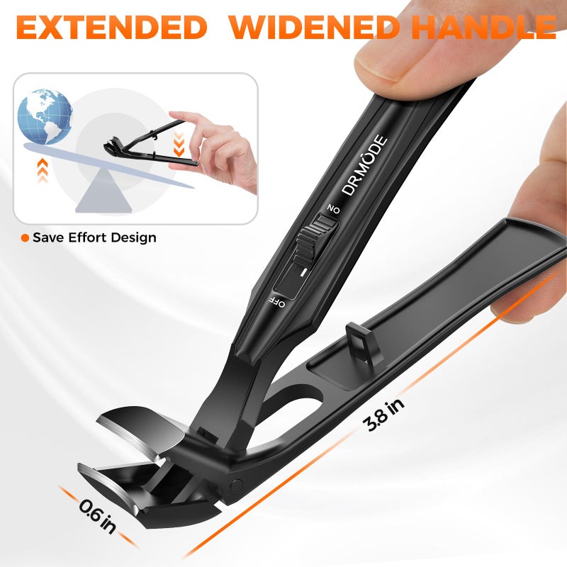 DRMODE Toenail Clippers for Seniors Thick Toenails, Upgrade Angled Head Large Toe Nail Clippers for Men with Wide Jaw Opening, Sharp Heavy Duty Fingernail Clipper Cutter with Catcher Long Handle -Black - Image 4