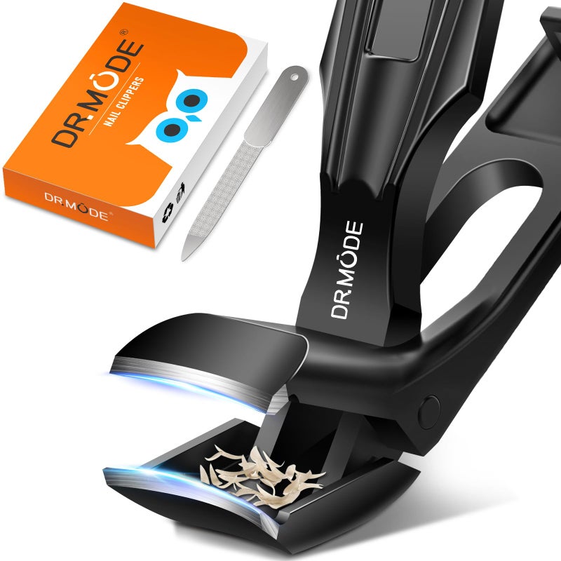 DRMODE Toenail Clippers for Seniors Thick Toenails, Upgrade Angled Head Large Toe Nail Clippers for Men with Wide Jaw Opening, Sharp Heavy Duty Fingernail Clipper Cutter with Catcher Long Handle -Black - Image 1