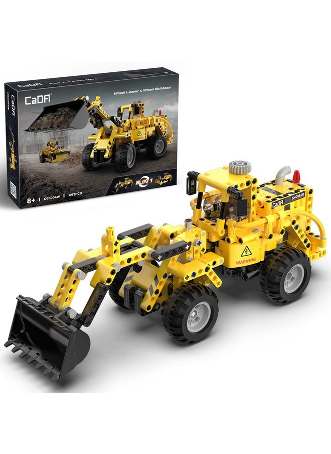 CaDA CaDA Construction Vehicle Building Toys - 693Pcs 2-in-1 Wheel Loader & Bulldozer Building Bricks Kit for Age 8-12 Boys Kids Birthday Gifts, STEM Engineering Car Building Blocks Set Model  - Image 1