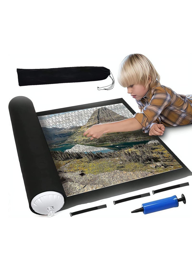 Puzzle Roll Mat, Portable Puzzles Mat Jigsaw Roll Felt Mat, Felt Puzzle Mat Play Mat Puzzles Blanket for up to 1000-1500 Pieces Puzzles Travel Storage Bag, 26 x 46 Inches, Black  - Image 1