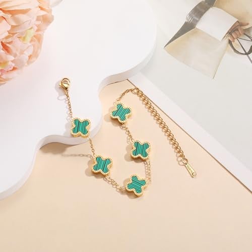 AIPPK 18K Gold Plated Clover Bracelet Set for Women Fashion Simple Four Leaf Lucky Flower Bracelets Jewelry Gifts for Women 3Pcs (Red+Green+Pink) - Image 4