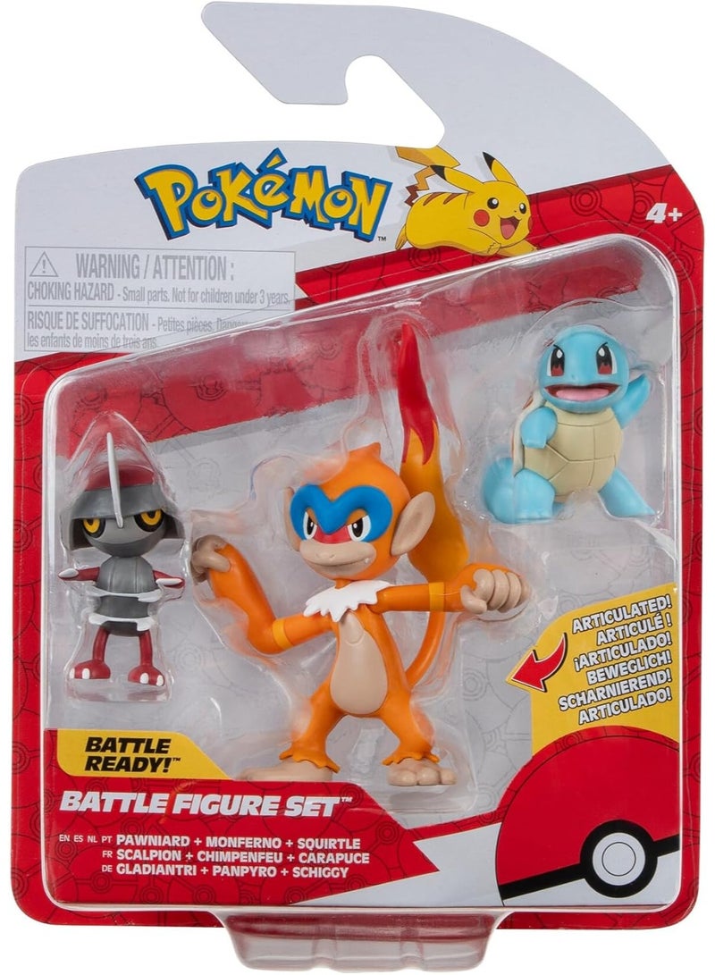 Pokemon Pokémon Battle Figure 3-Pack with Pawniard, Monferno & Squirtle Collectible Toy Figures - Image 3