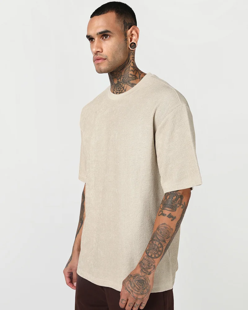 بيواكوف Men's Gardenia Textured Oversized T-shirt