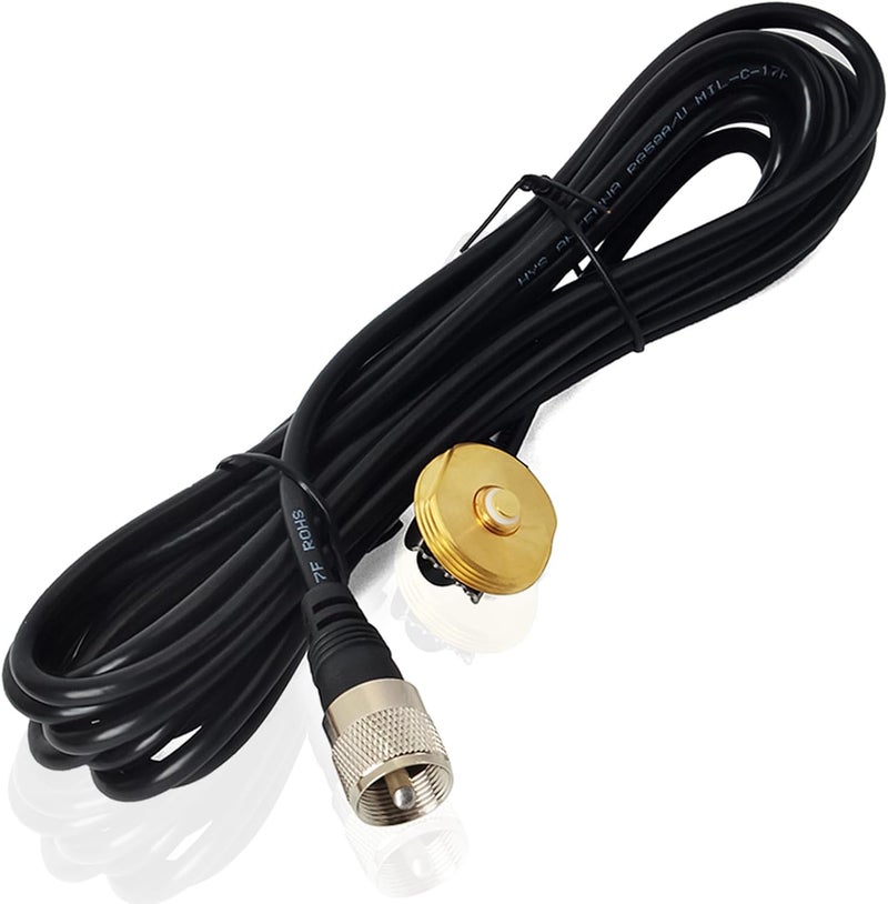 HYS TCJ-N1 3/8" to 3/4" Hole Mount with 13'/About 4m RG-58 Coax Cable NMO to PL259 for All NMO VHF/UHF/CB Radio Antenna - Image 1