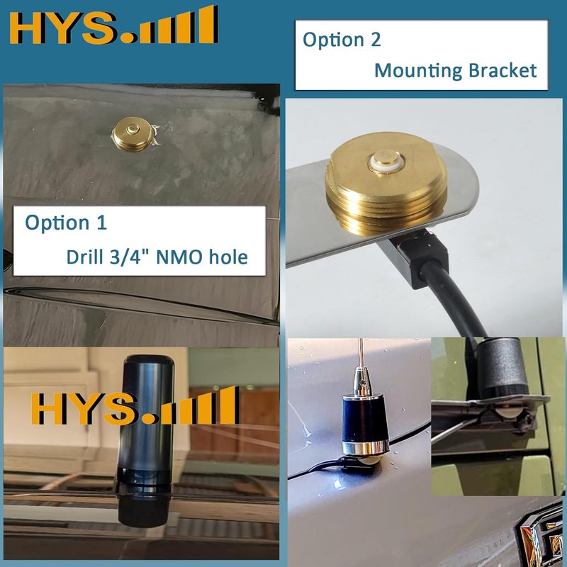 HYS TCJ-N1 3/8" to 3/4" Hole Mount with 13'/About 4m RG-58 Coax Cable NMO to PL259 for All NMO VHF/UHF/CB Radio Antenna - Image 4