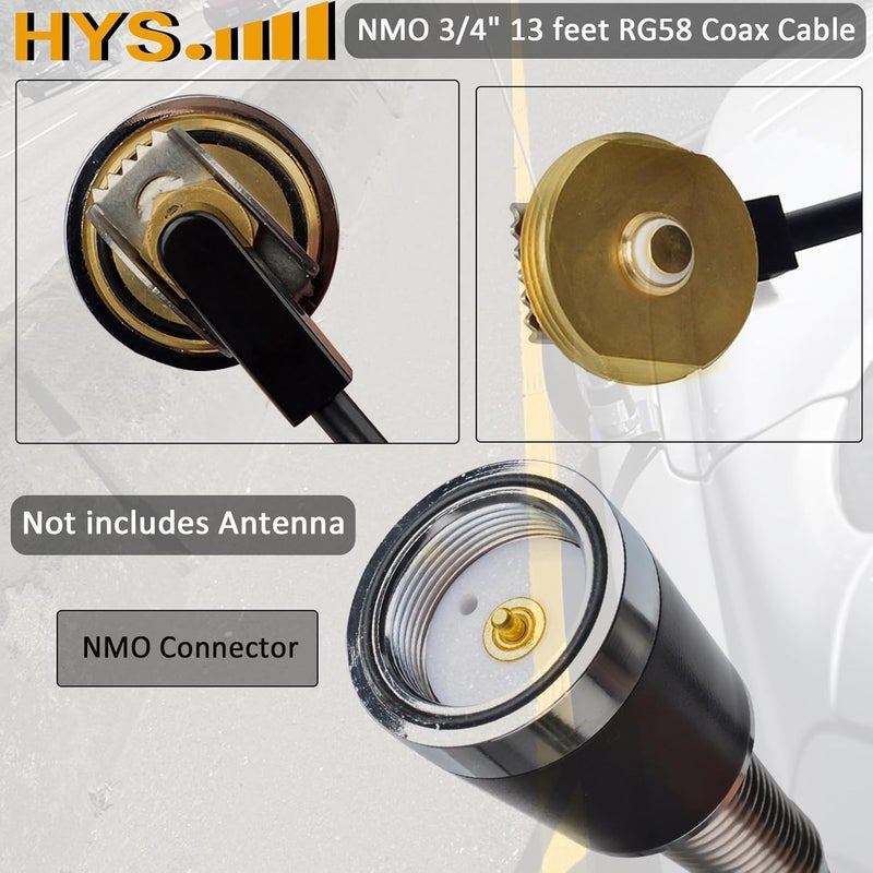 HYS TCJ-N1 3/8" to 3/4" Hole Mount with 13'/About 4m RG-58 Coax Cable NMO to PL259 for All NMO VHF/UHF/CB Radio Antenna - Image 3