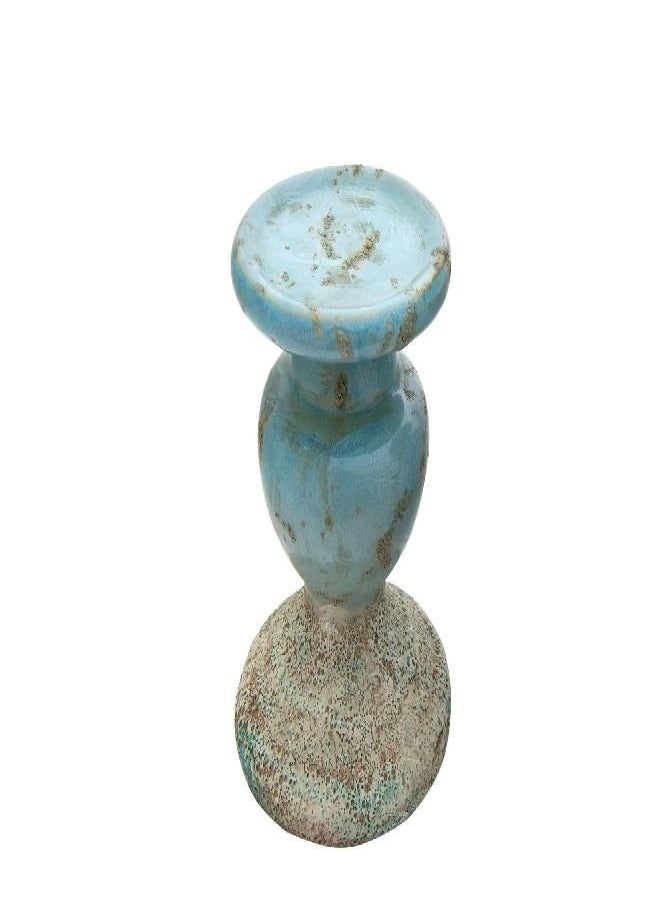 Creative Co-op Creative Co-Op Distressed Blue Terracotta Pillar Candleholder  - Image 1